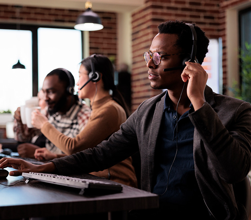 Group of call centre workers